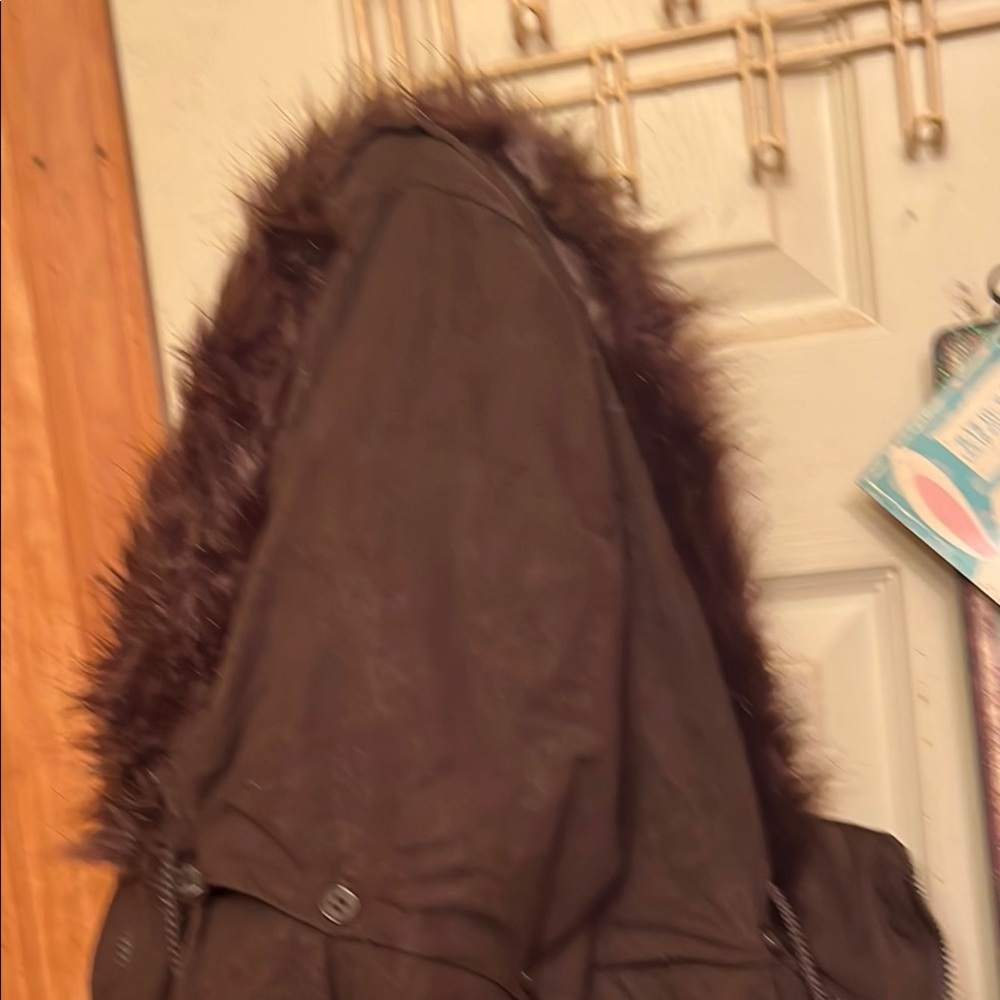 Saint John's Bay Active Brown Utility Jacket with Luxurious Fur Trim